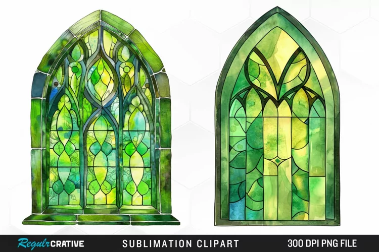 Stained Glass Green Window Exquisite Clipart