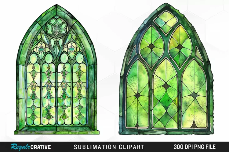 Stained Glass Green Window Exquisite Clipart