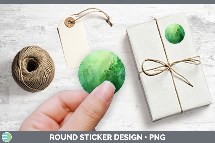 Watercolor Green Stickers | Round Labels Designs