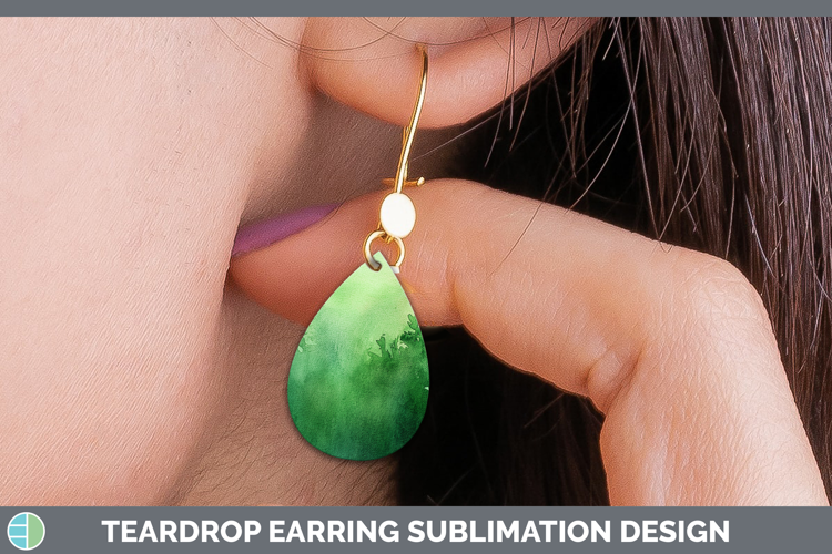 Watercolor Green Teardrop Earrings Sublimation Earrings Desi