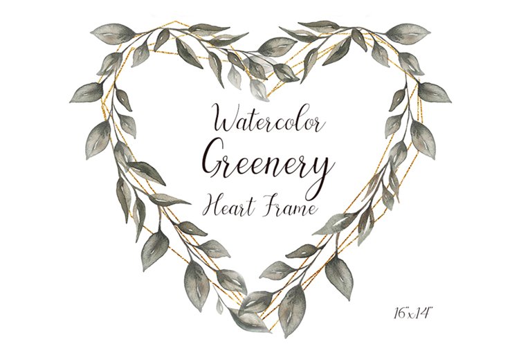 Watercolor Greenery Heart Frame