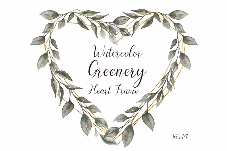 Watercolor Greenery Heart Frame