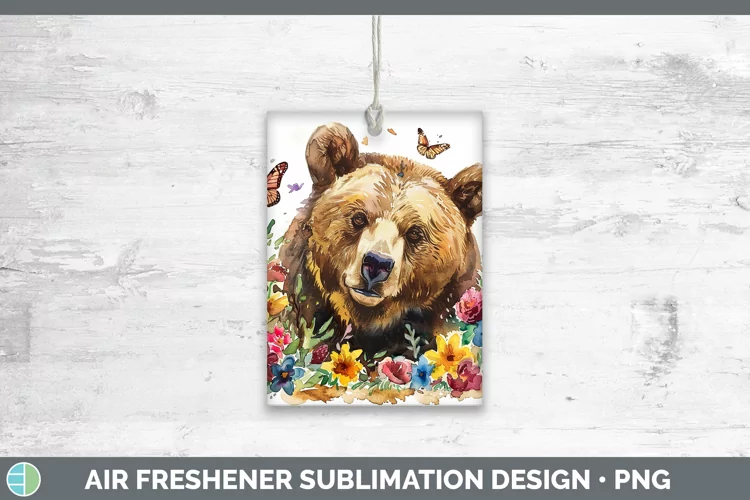 Watercolor Grizzly Bear Air Freshener Sublimation Car Freshe
