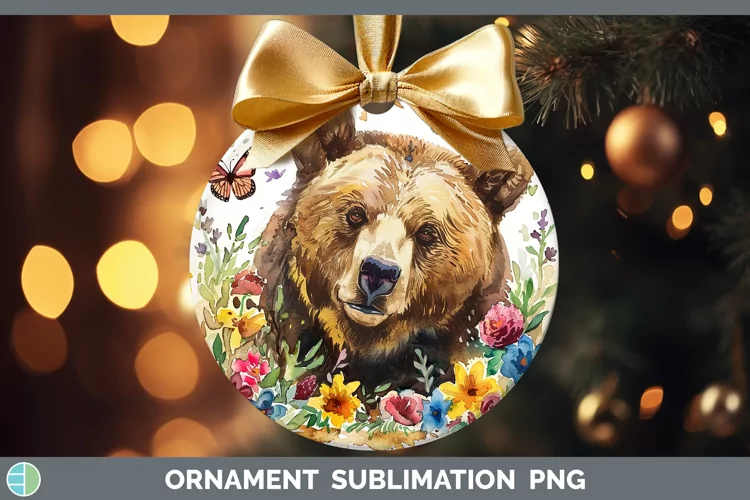 Watercolor Grizzly Bear Ornament Sublimation Bauble Designs