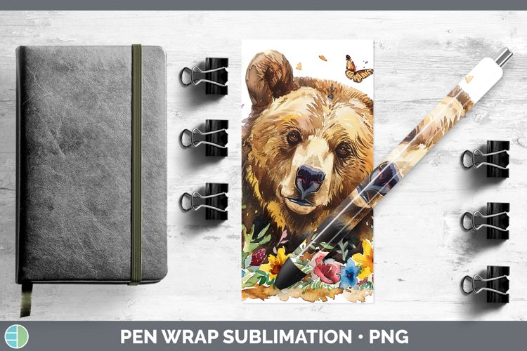 Watercolor Grizzly Bear Pen Wrap Sublimation Epoxy Pen Desig