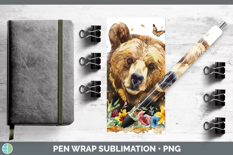 Watercolor Grizzly Bear Pen Wrap Sublimation Epoxy Pen Desig