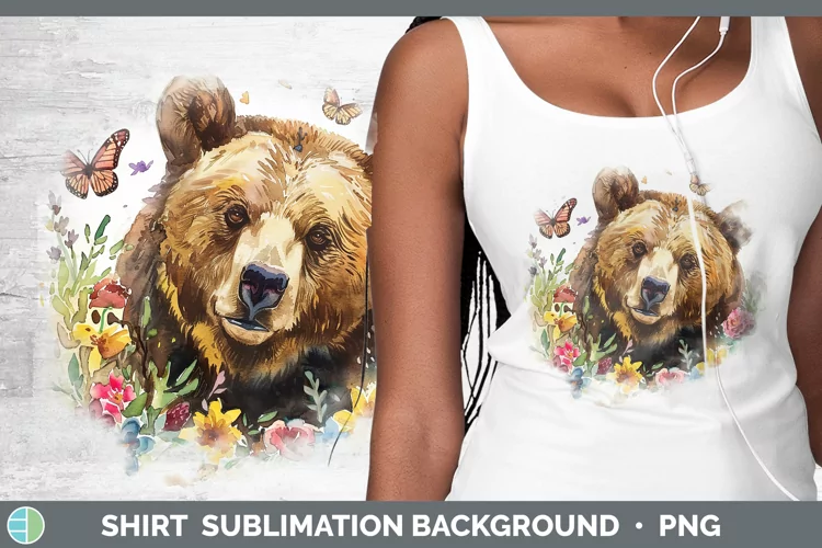 Watercolor Grizzly Bear Shirt Sublimation Sublimation Backgr