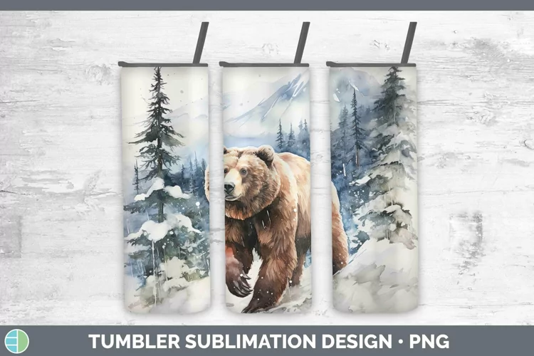 Watercolor Grizzly Bear Tumbler | Sublimation 20 oz Skinny T