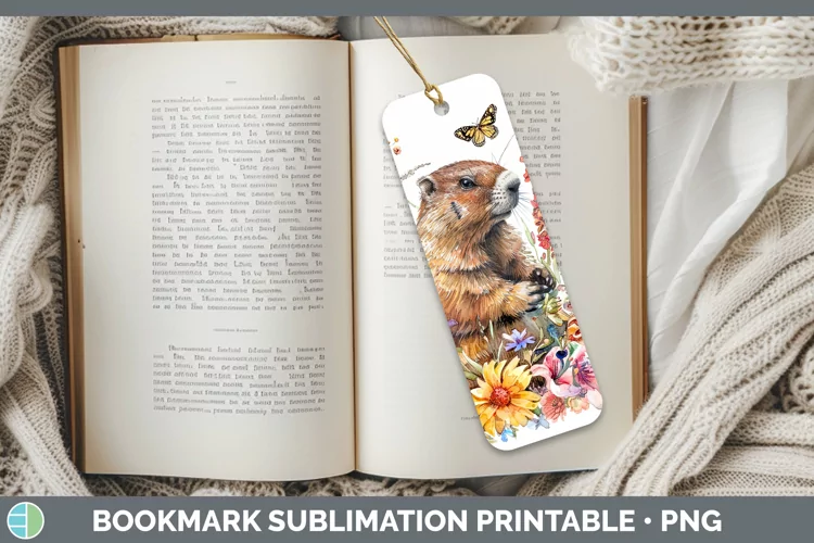 Watercolor Groundhog Bookmark Sublimation Printable Designs