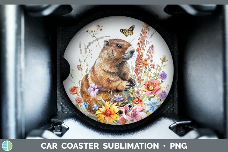 Watercolor Groundhog Car Coaster Sublimation Coaster Designs