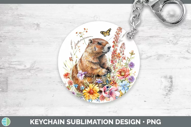 Watercolor Groundhog Keychain Sublimation Keyring Designs