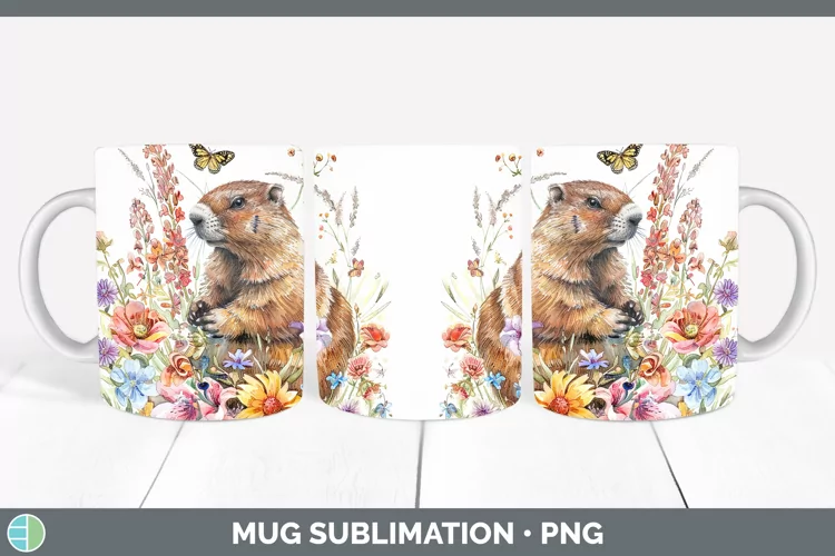 Watercolor Groundhog Mug Wrap Sublimation Coffee Cup Designs