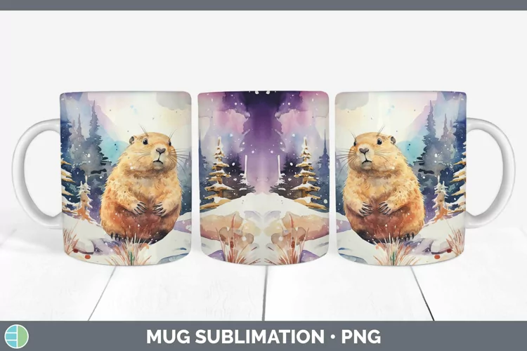 Watercolor Groundhog Mug Wrap | Sublimation Coffee Cup Desig