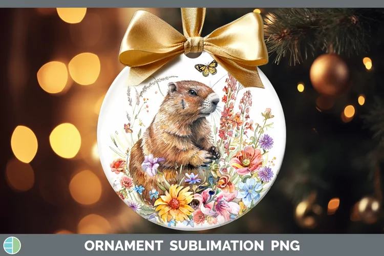 Watercolor Groundhog Ornament Sublimation Bauble Designs