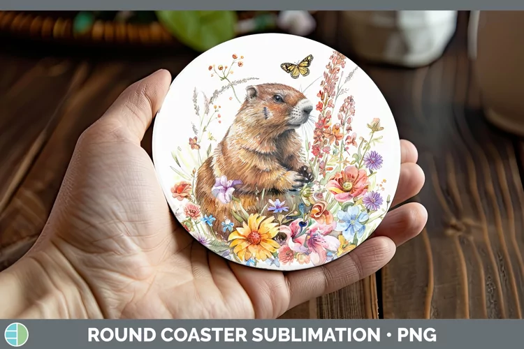 Watercolor Groundhog Round Coaster Sublimation Coaster Desig