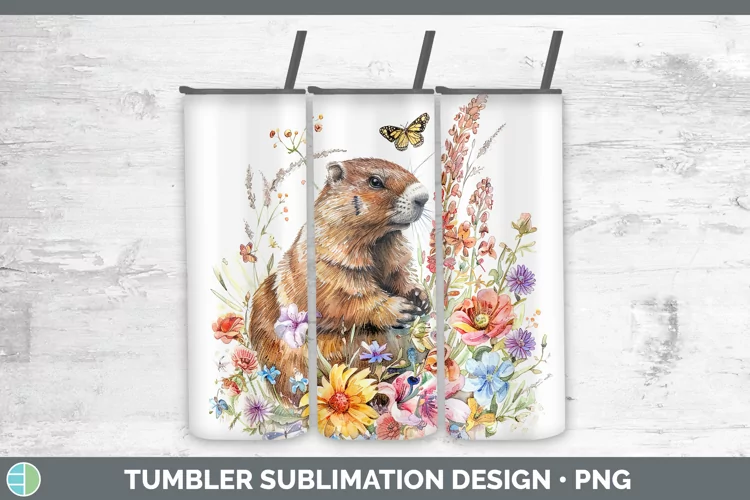 Watercolor Groundhog Tumbler Sublimation 20 oz Skinny Tumble