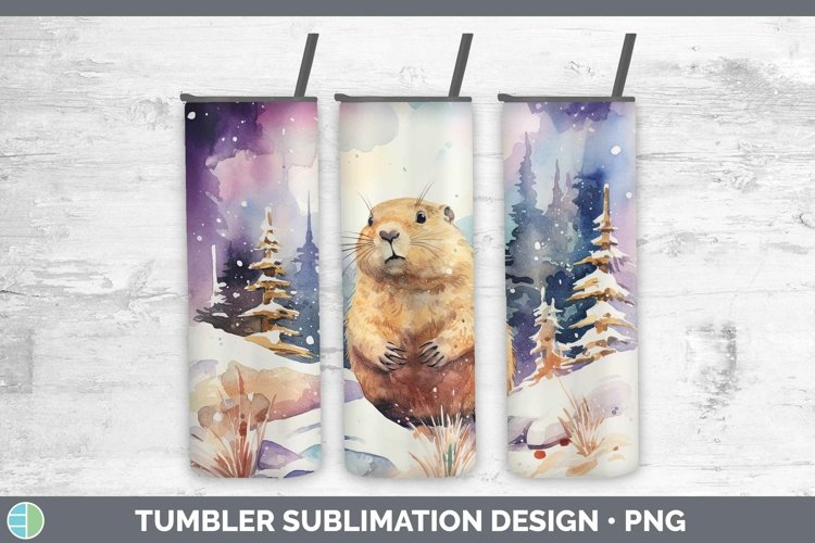 Watercolor Groundhog Tumbler | Sublimation 20 oz Skinny Tumb