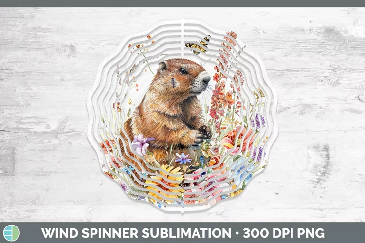Watercolor Groundhog Wind Spinner Sublimation Spinner Design