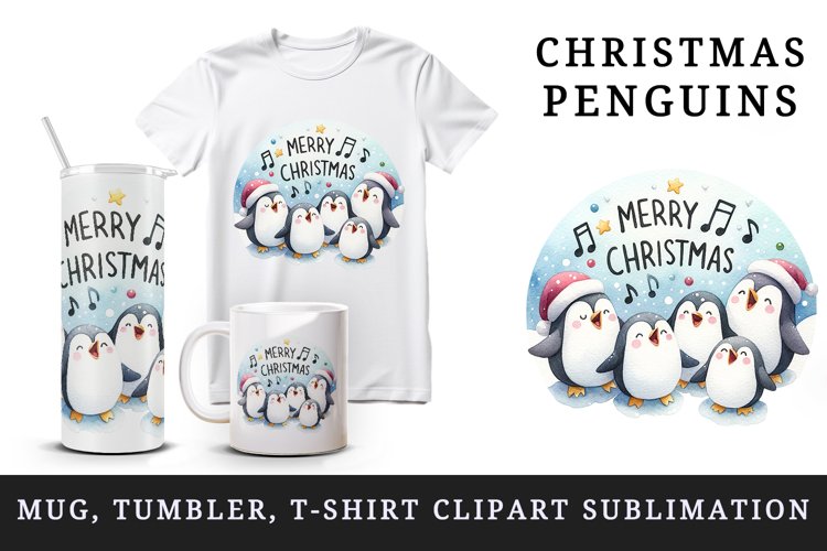 Christmas penguins tumbler mug wrap, clipart sublimation png