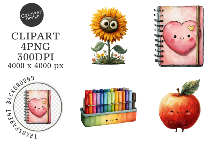 Watercolor Grunge School Clipart