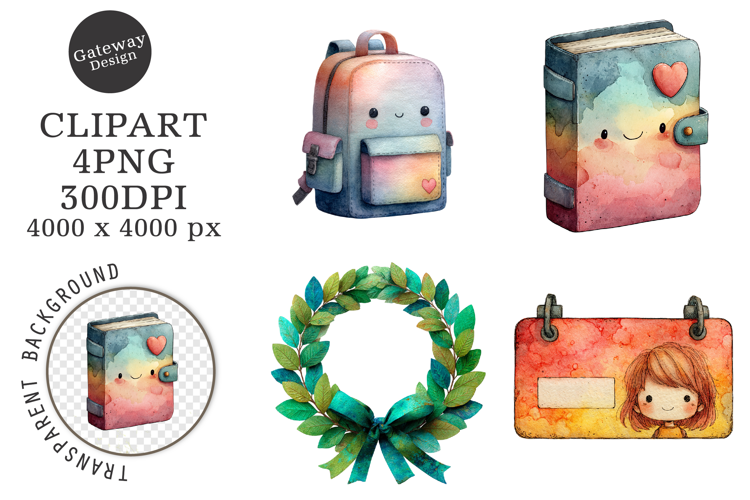 Watercolor Grunge School Clipart
