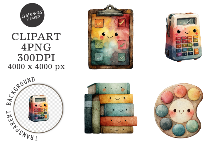 Watercolor Grunge School Clipart