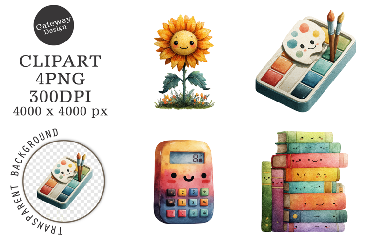 Watercolor Grunge School Clipart
