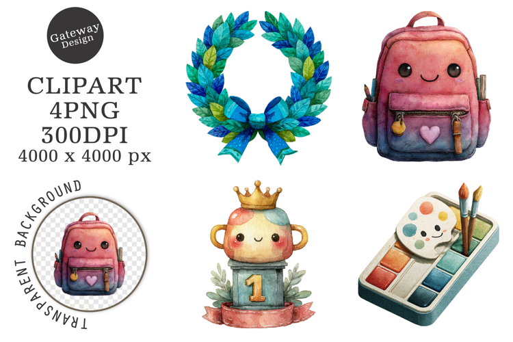 Watercolor Grunge School Clipart