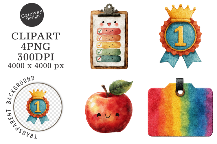 Watercolor Grunge School Clipart