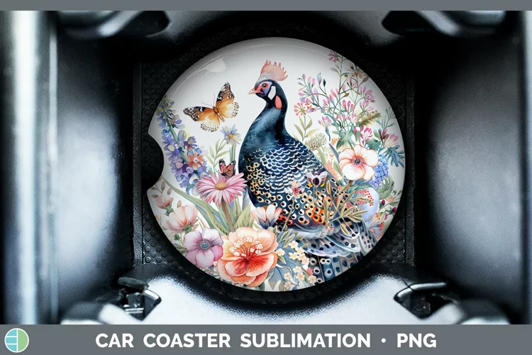 Watercolor Guinea Hen Car Coaster Sublimation Coaster Design