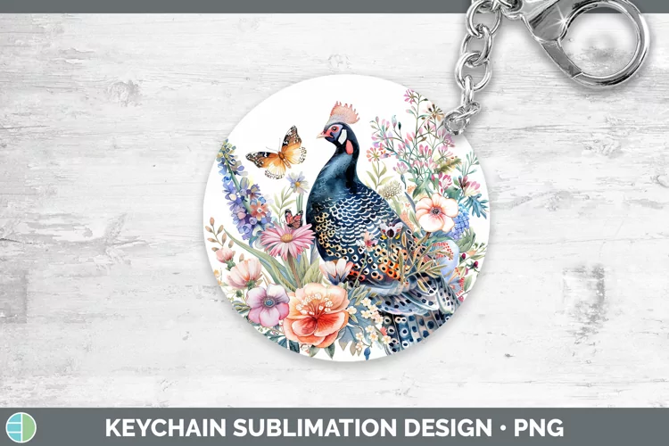 Watercolor Guinea Hen Keychain Sublimation Keyring Designs