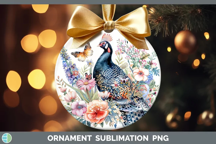 Watercolor Guinea Hen Ornament Sublimation Bauble Designs