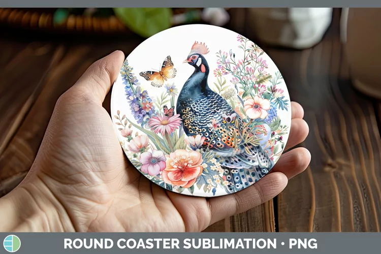 Watercolor Guinea Hen Round Coaster Sublimation Coaster Desi