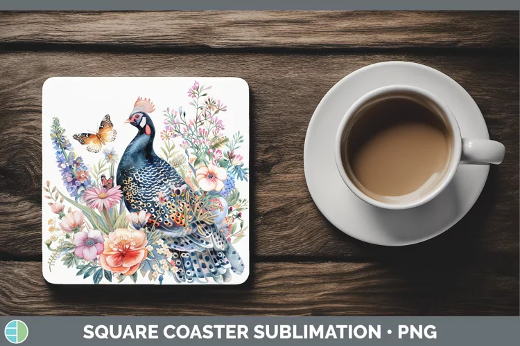Watercolor Guinea Hen Square Coaster Sublimation Coaster Des