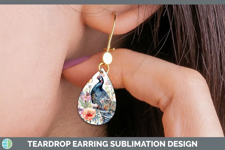 Watercolor Guinea Hen Teardrop Earrings Sublimation Earrings