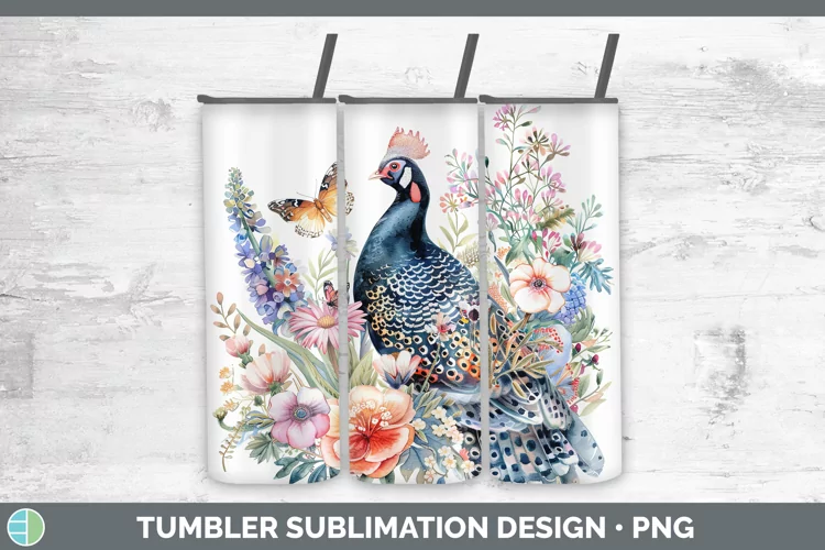 Watercolor Guinea Hen Tumbler Sublimation 20 oz Skinny Tumbl