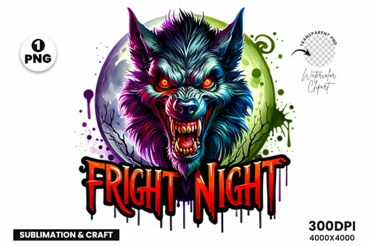 Watercolor Halloween Aggressive Wolf Sublimation Clipart PNG