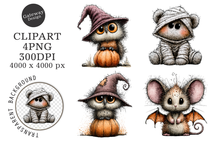 Watercolor Halloween Animal Clipart