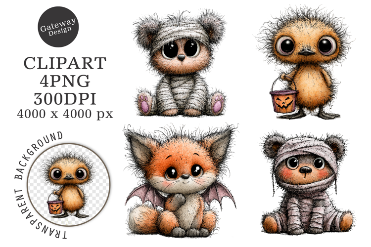 Watercolor Halloween Animal Clipart