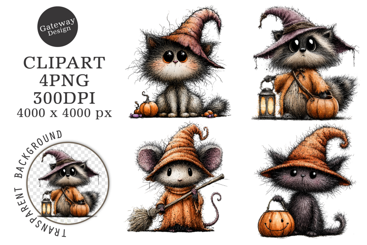 Watercolor Halloween Animal Clipart
