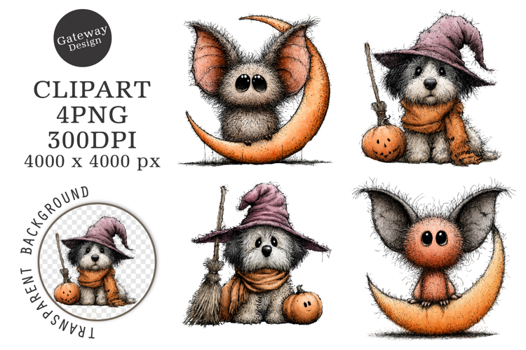 Watercolor Halloween Animal Clipart