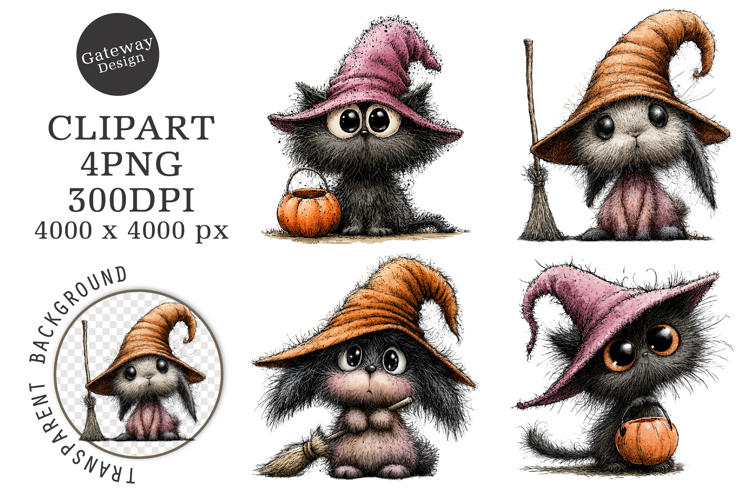 Watercolor Halloween Animal Clipart