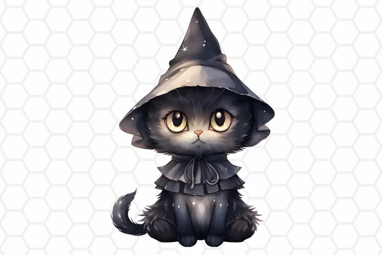 Watercolor Halloween Black Cat Clipart, Sublimation PNG