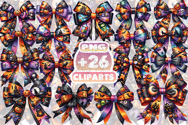 Watercolor Halloween Bows Clipart PNG | Spooky Cute Ribbons