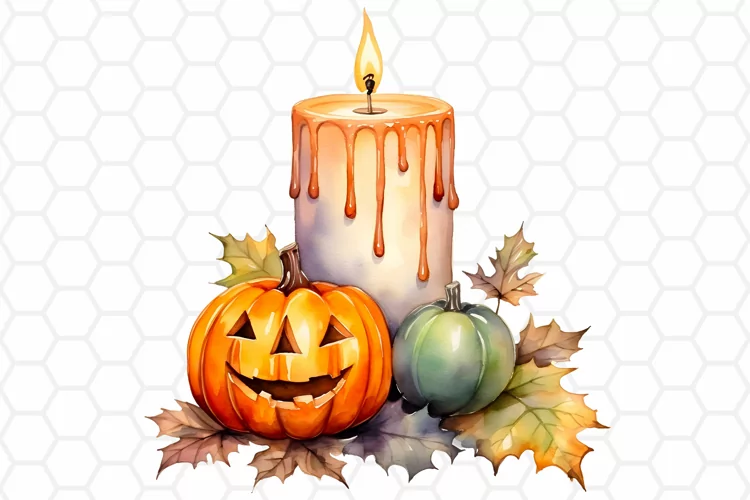 Watercolor Halloween Candle Clipart, Sublimation PNG