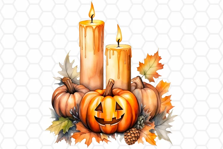 Watercolor Halloween Candle Clipart, Sublimation PNG