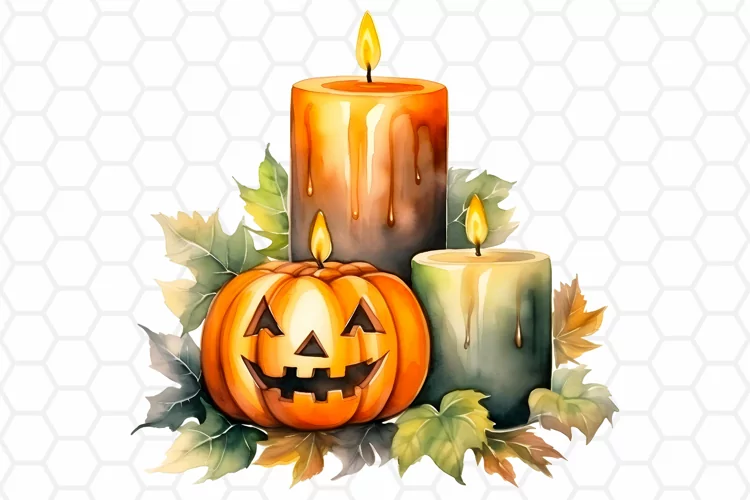 Watercolor Halloween Candle Clipart, Sublimation PNG