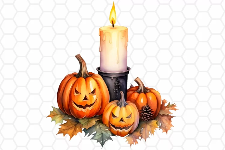 Watercolor Halloween Candle Clipart, Sublimation PNG