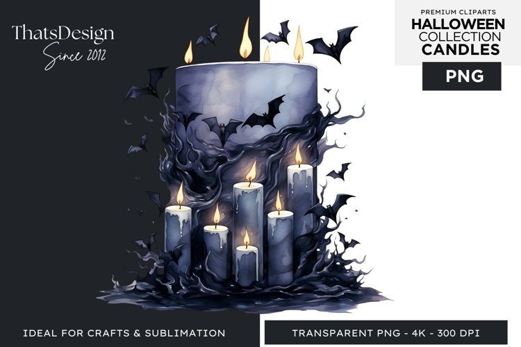 Watercolor Halloween Candles Clipart PNG for sublimation