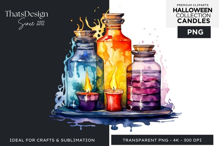 Watercolor Halloween Candles Clipart PNG for sublimation example image 1